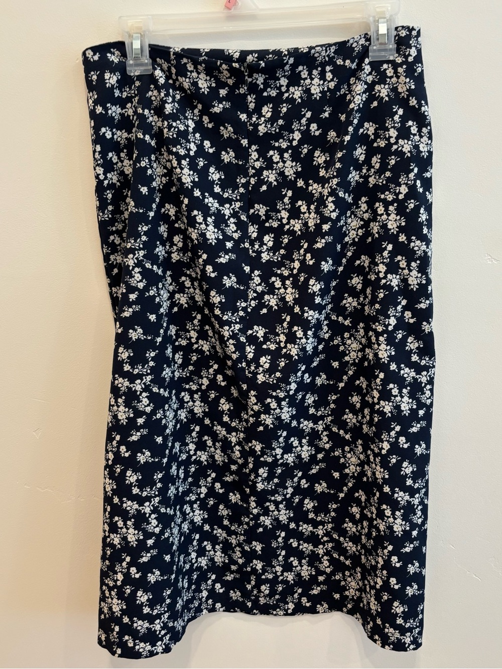 ROMWE Navy Midi Skirt with White Floral Print